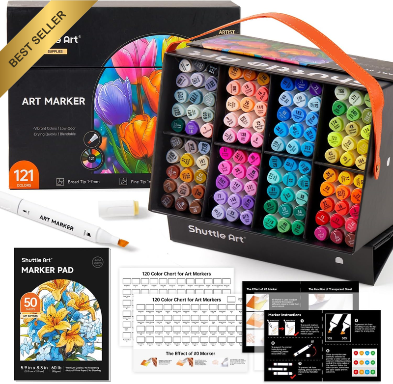 120 Color Alcohol Markers Dual Tip Blender Set Sketch Pad Case Adult
