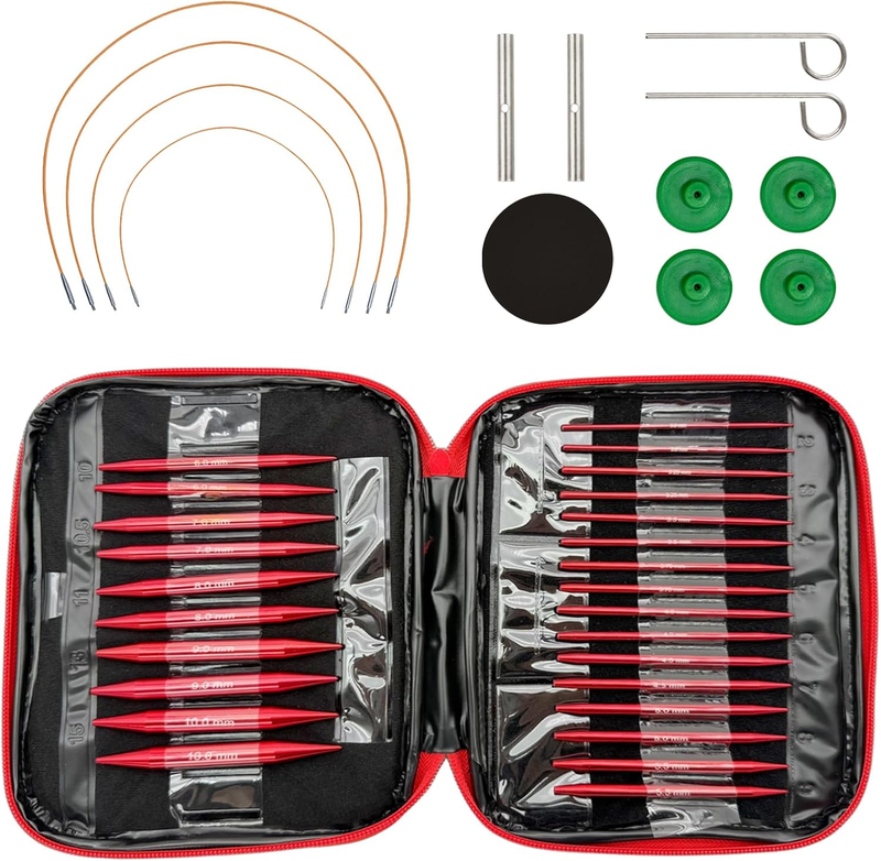 13Pcs Red PC Interchangeable Circular Knitting Needle Set | 3.0Mm to 10.0Mm Size