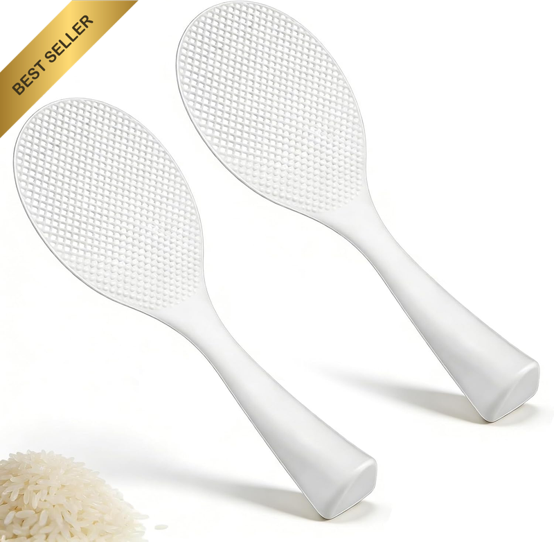 2 Pcs Plastic Rice Spoon & Paddle, Non-Stick Standing Scooper, Heat Resistant,Di