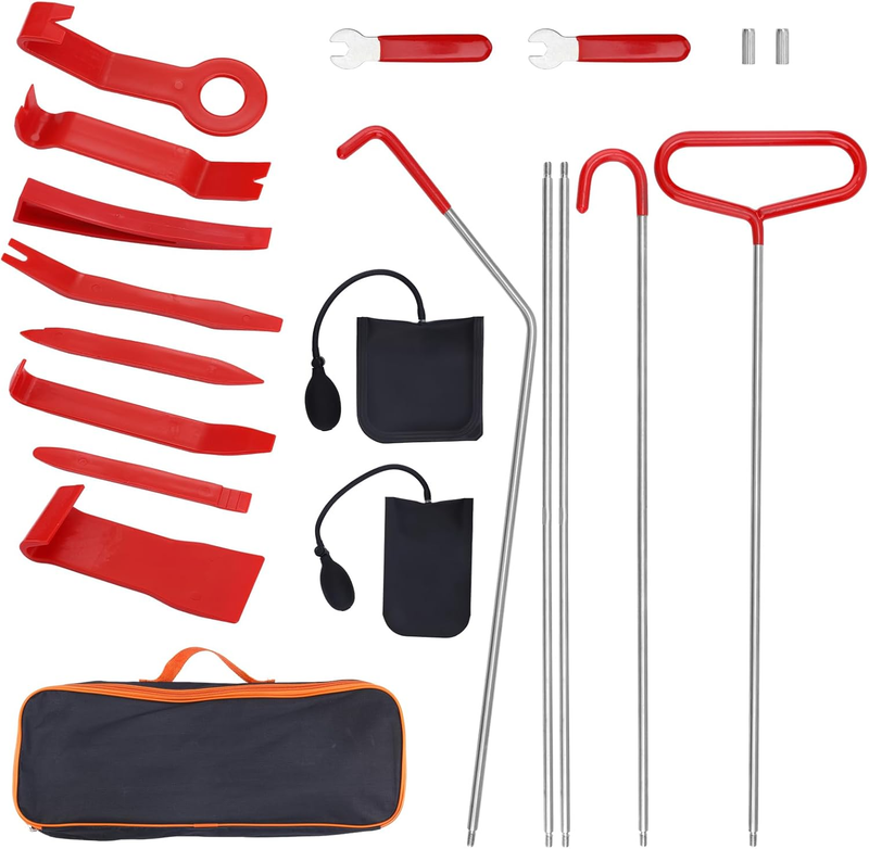 20Pcs Car Tool Kit, Includes 68In Long Reach J Hook Pin Pull Hook, Air Wedge Bag