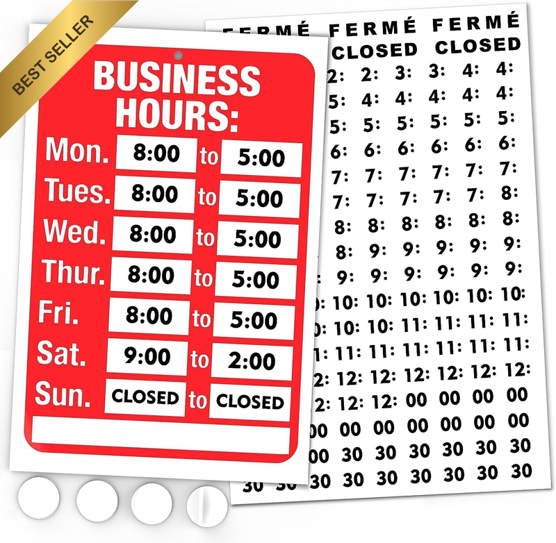 Opening Hours Sign, Business Hours, 11.7 X 7.7 Inch, 1 Pack
