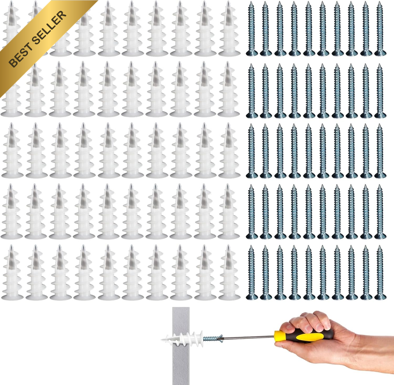 100Pcs Drywall Anchors and Screws Set for Strong Wall Mounting – Includes 50 Sel