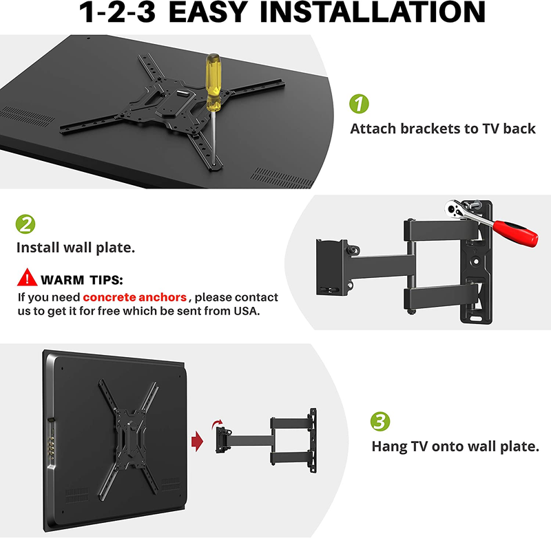 UL Listed Full Motion TV Wall Mount Swivel and Tilt for Most 26-60 Inch Tvs, TV