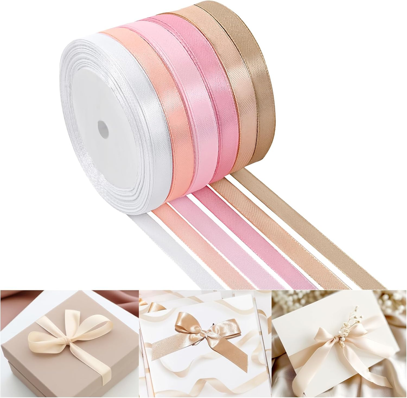 150 Yards Rose Gold Satin Ribbon 3/8 Inch Wide Polyester Fabric Ribbon Use for G