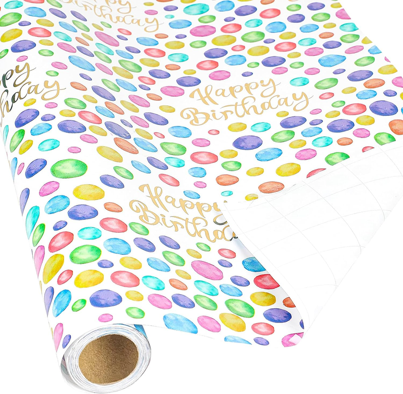 Birthday Gift Wrapping Paper,Mini Roll with Cut Lines 17 In. X 32.8 Ft. Colorful