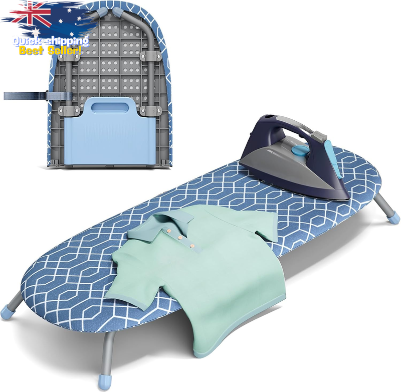 Foldable Mini Ironing Board - Portable Tabletop Heat Resistant Non-Slip Blue