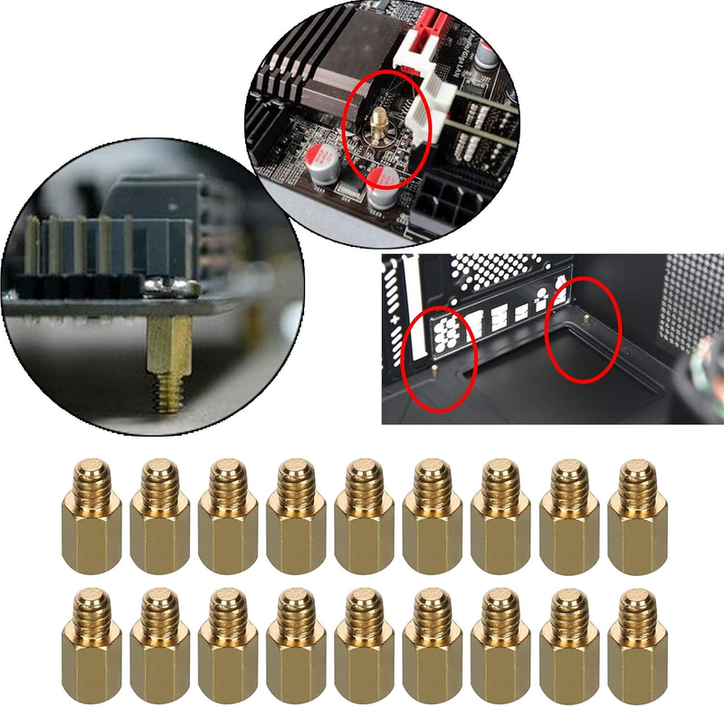6-32 Brass Motherboard Standoffs for ATX Computer Case - 20 Pack