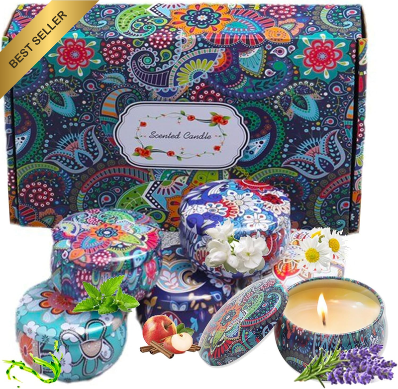 6 Pack Scented Candles Soy Wax Portable Travel Tin Gift Set