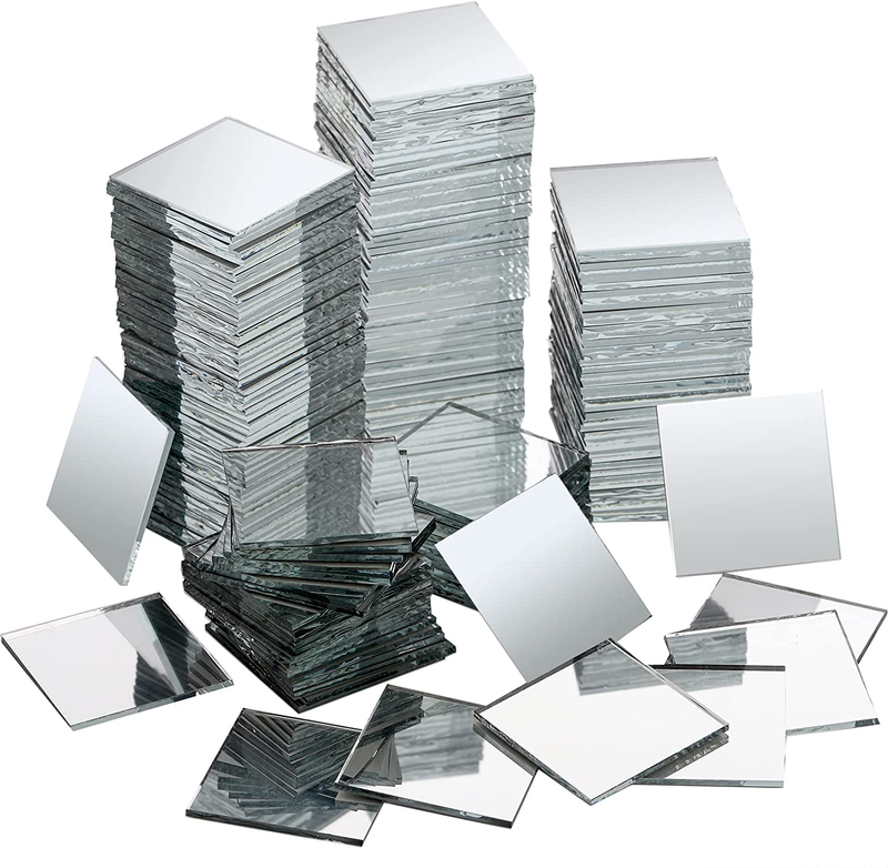200 Pieces Square Mirror Tiles, 1 Inch Small Real Glass Mirror Tiles, M