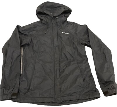 Columbia Windbreaker Rain Jacket Women's M Black Hoodie Lightweight Full Zip EUC