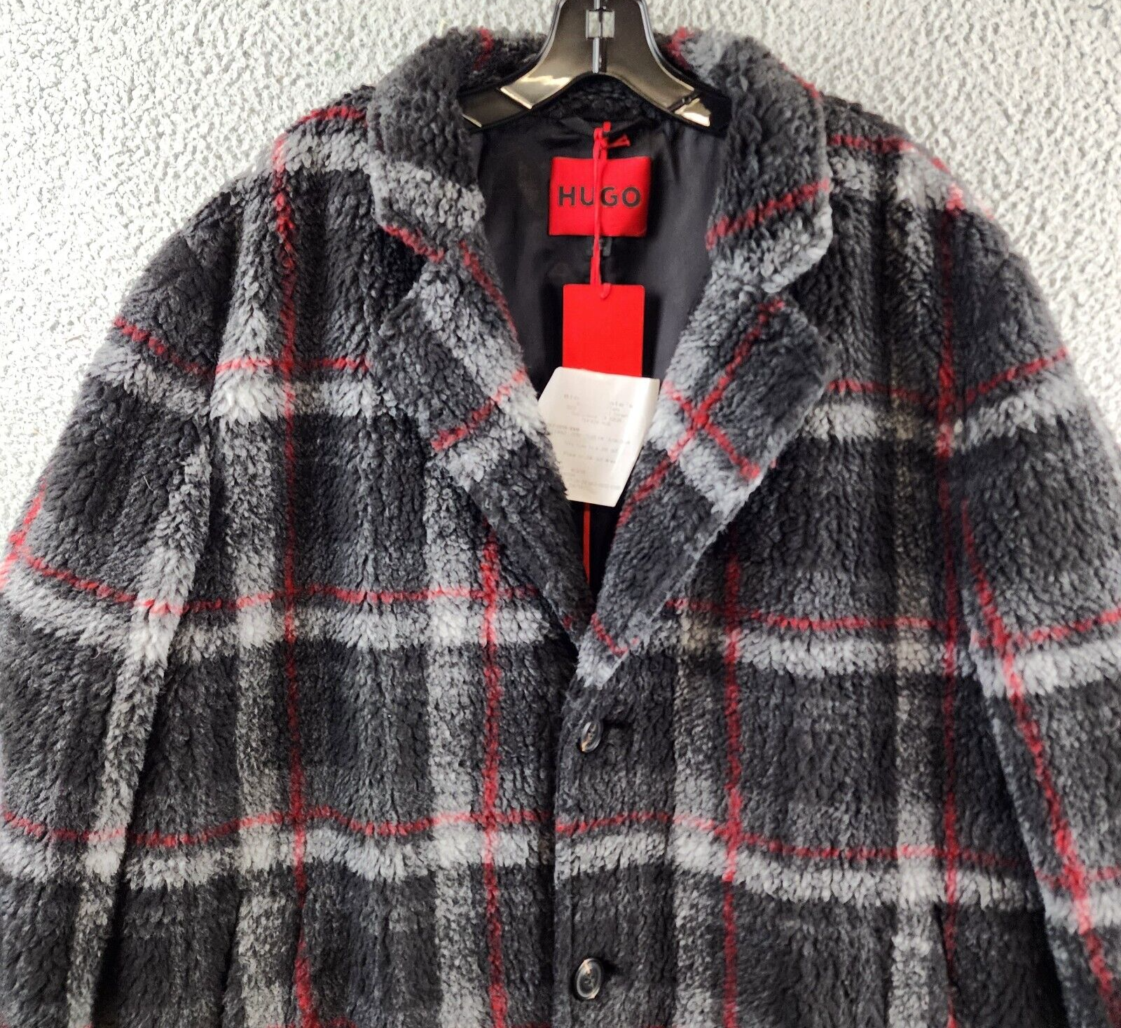 HUGO Merlon Single Breasted Wool Blend Coat Men's XL Multicolor Notch Lapel L/S - Picture 3 of 12