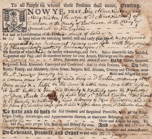 COTTON MATHER ISAAC NEWTON RELATED COLONIAL CONNECTICUT LANDS DOCUMENT 1728