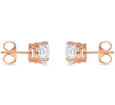Pre-owned Shine Brite With A Diamond 4.5 Ct Round Earrings Studs Solid 14k Rose Gold Brilliant Cut Push Back Basket In White/colorless