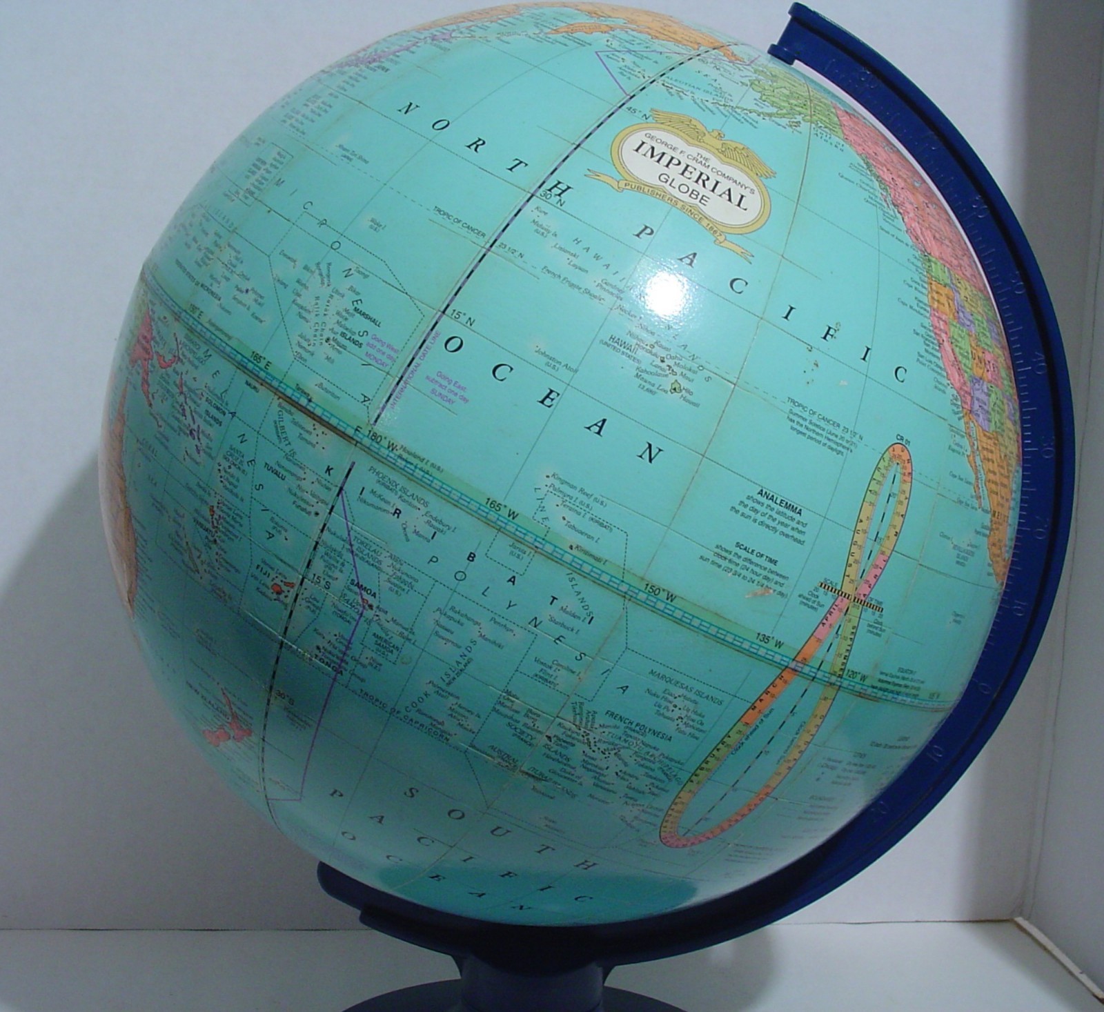 George F Cram Company's 12 inch Imperial Globe w/Blue Plastic Stand.
