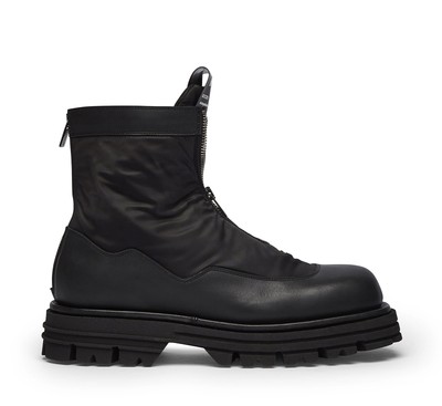 Pre-owned Barracuda Calfskin Combat Boot In Nero/nero