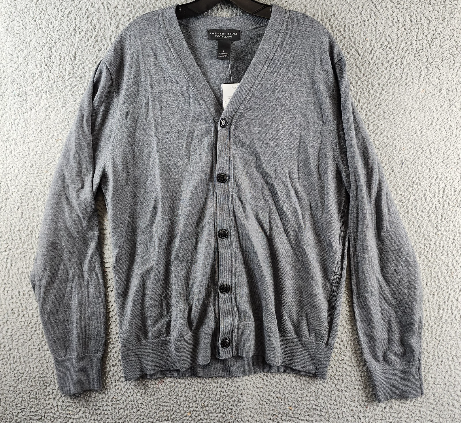 The Men's Store at Bloomingdale's Wool Button Front Cardigan Men's L Med Grey - Picture 1 of 12