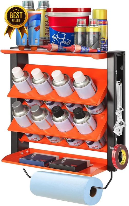 8 Hole Wall Mount Paint Bottle Organizer Spray Can Holder 2 Shelves