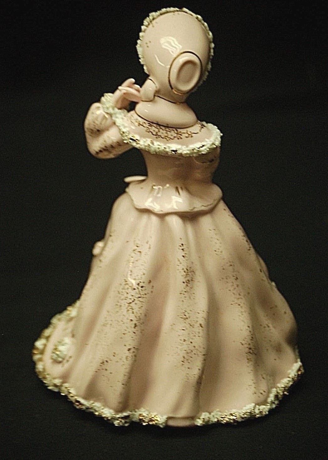 Lefton Porcelain Victorian Winter Parasol Pink Lady Spaghetti Trim K8274-P