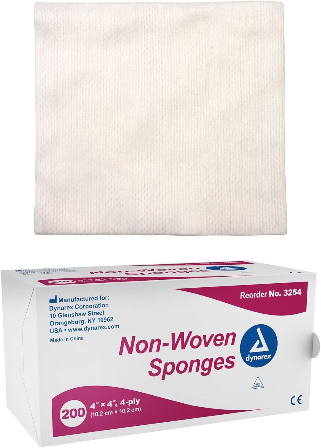 Dynarex Non Woven Gauze Sponges  4 x 4 - Non-Sterile- 4-ply - 200 Sponges-#3254