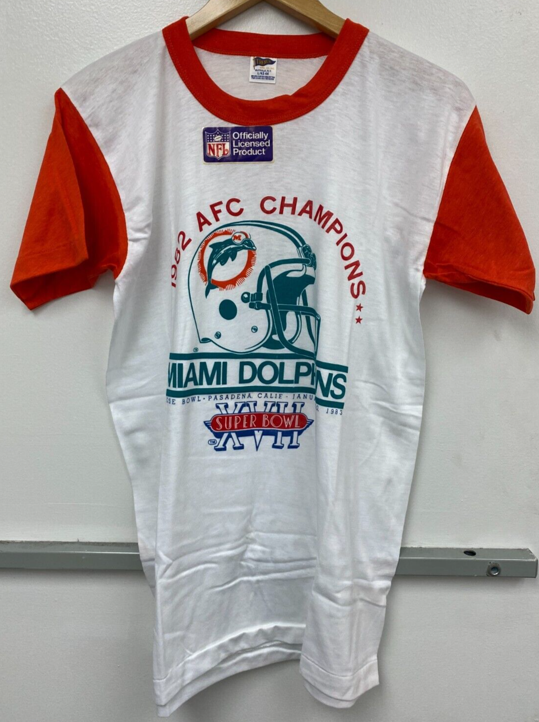 champion Miami dolphins 80s フットボールシャツ xl Vintage 80s Logo 7 Miami Dolphins T-Shirt XL VTG USA V-Neck