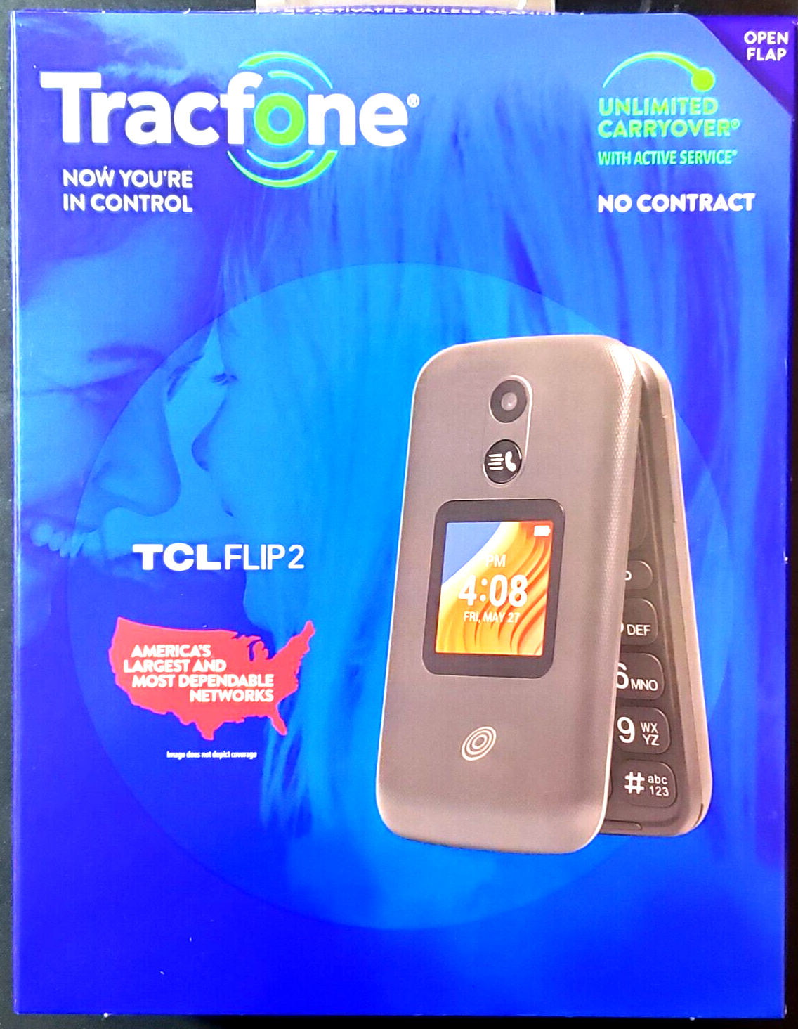 Tracfone TCL Flip 2 T408DL 16GB 日本語無し TCL Flip 2 Prepaid Phone Black 16GB with Camera, 2.8-inch