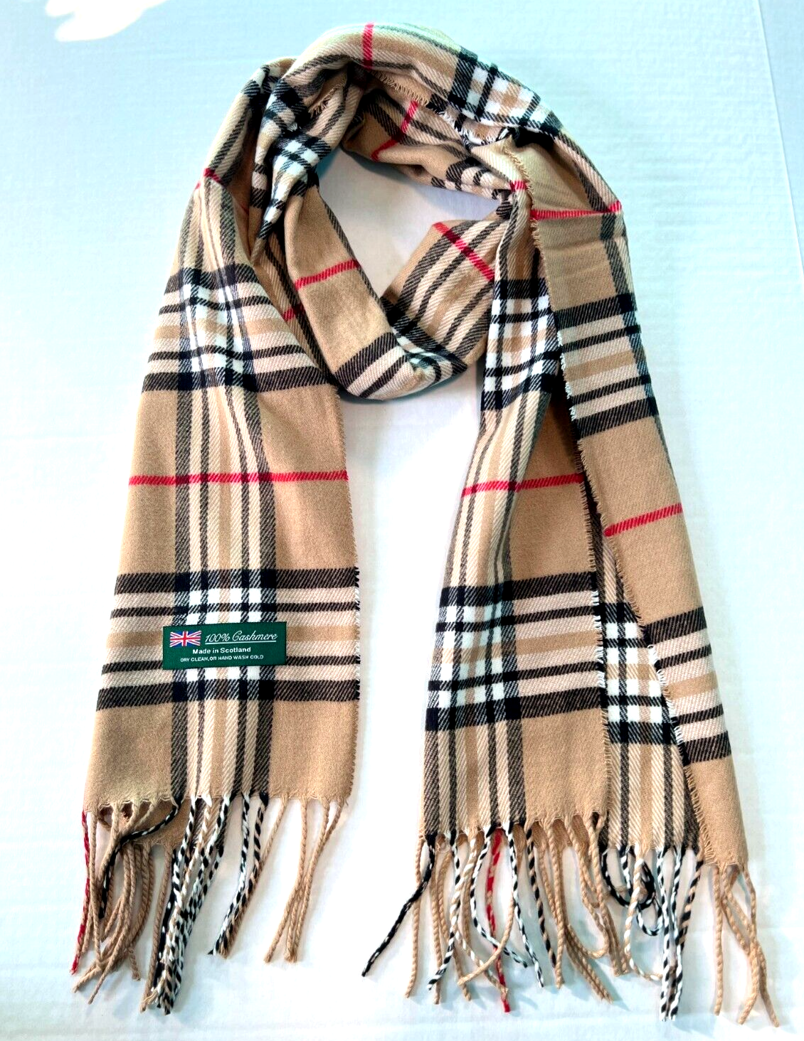 Mens Womens Winter Warm SCOTLAND Made 100% CASHMERE Scarf Plaid Camel/Black/Red