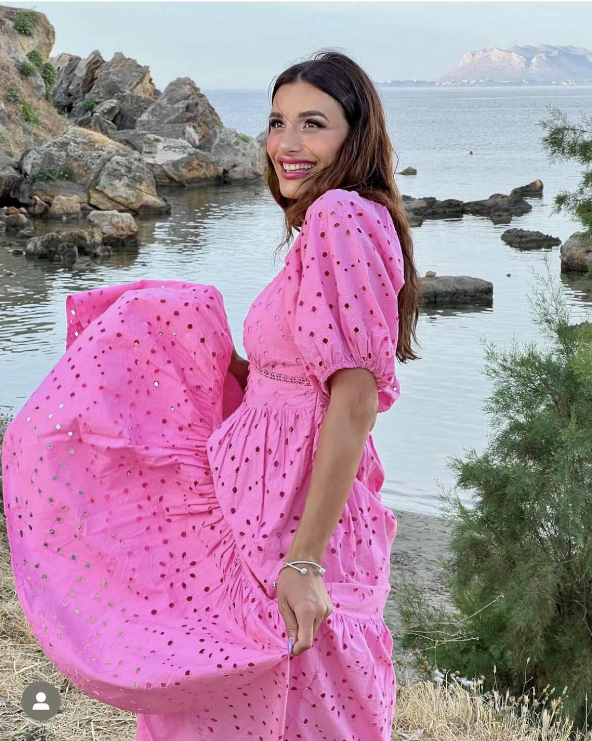 ZARA NEW SS22 OPENWORK EMBROIDERED DRESS PINK MIDI BALLOON
