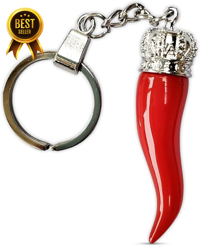 Red Horn Chili Pepper Keychain 2 Inch Silver Cap Italian Amulet Charm