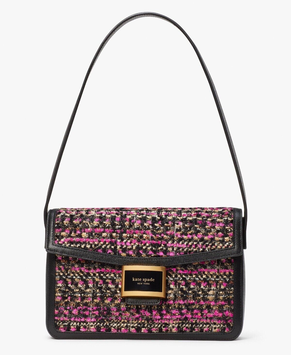 New Kate Spade Katy Tweed Flap Shoulder bag Pink Multi with