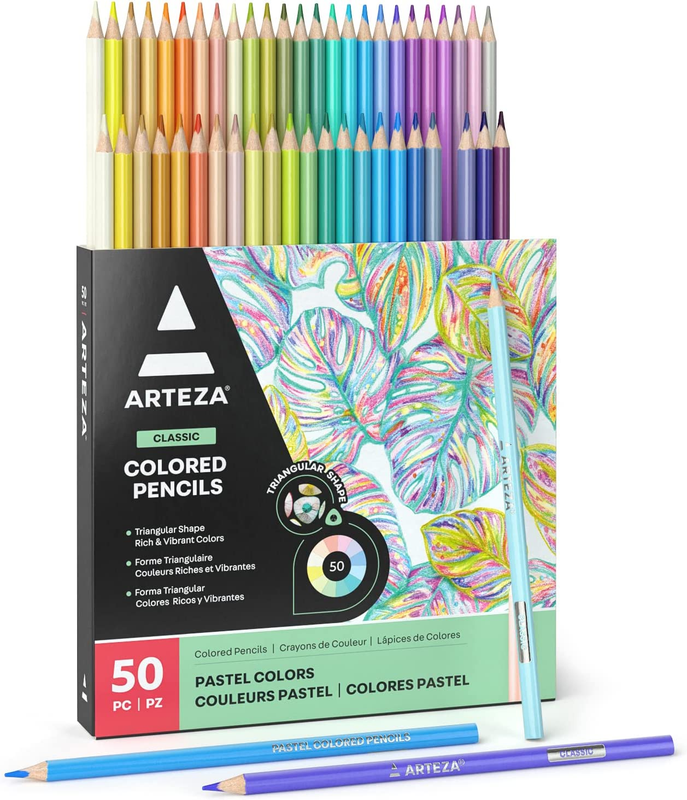 For Adult Coloring, Set Of 50 Drawing Pencils, Tri