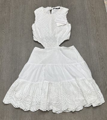 French Connection Dress Women's Size 0 White Esse Cotton Eyelet Cutout Dress
