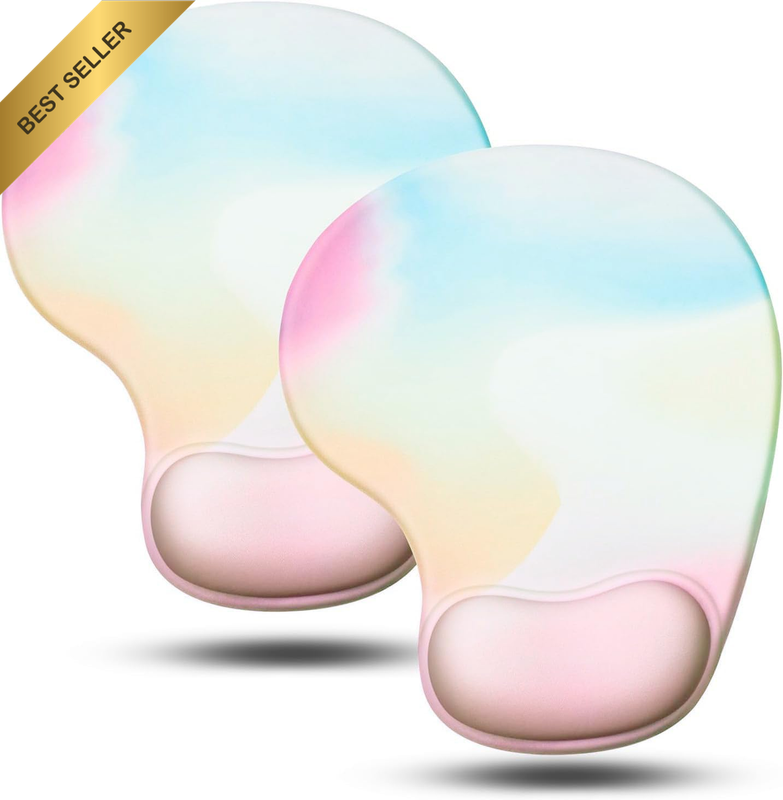 2 Pack Ergonomic Gel Mouse Pad Wrist Rest Smooth Non-Slip Rainbow