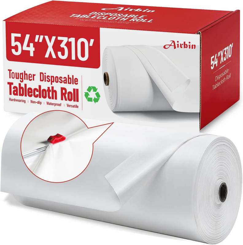 Plastic Table Cloth, 310 Ft X 54 in Disposable Tablecloth White Plastic Tableclo