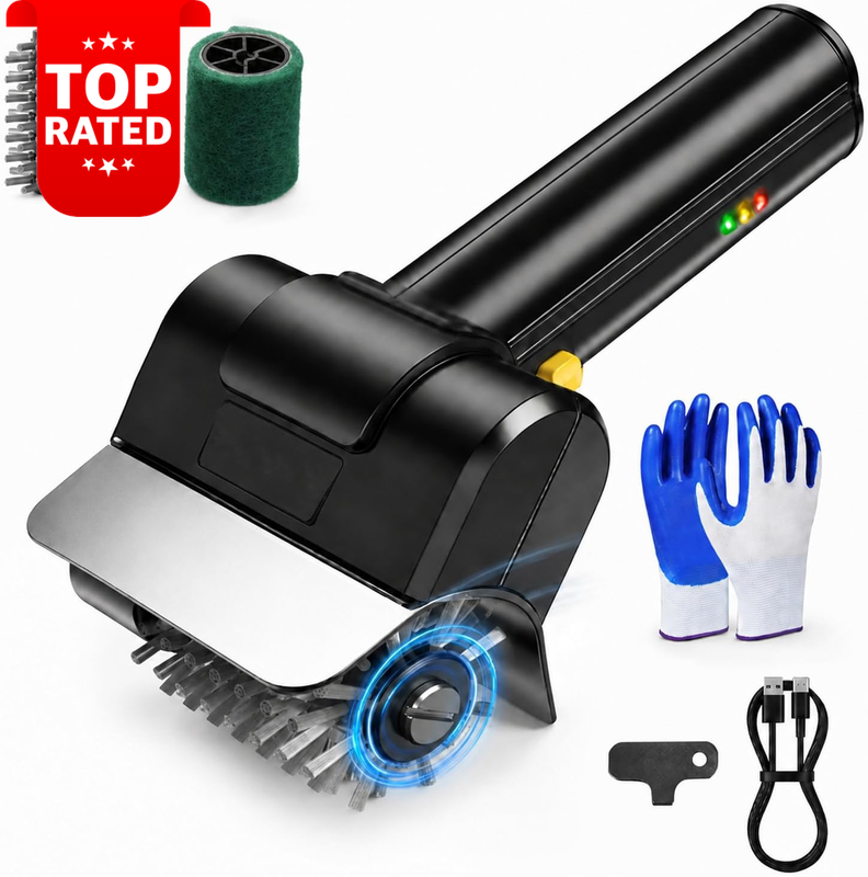 Cordless Electric BBQ Grill Brush Heavy Duty Bristles High-Speed Motor Cleaner