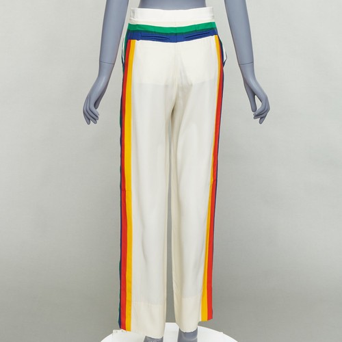 OLD CELINE Phoebe rainbow side trim silk high waist wide leg