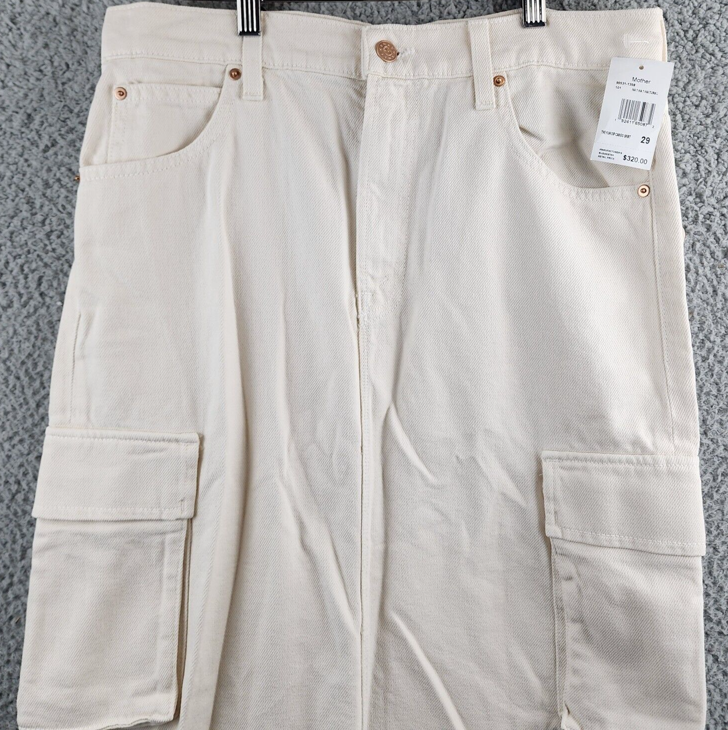 MOTHER The Fun Dip Cargo Maxi Skirt Women's 29 Natural Pockets Slit Button Zip - Picture 3 of 15