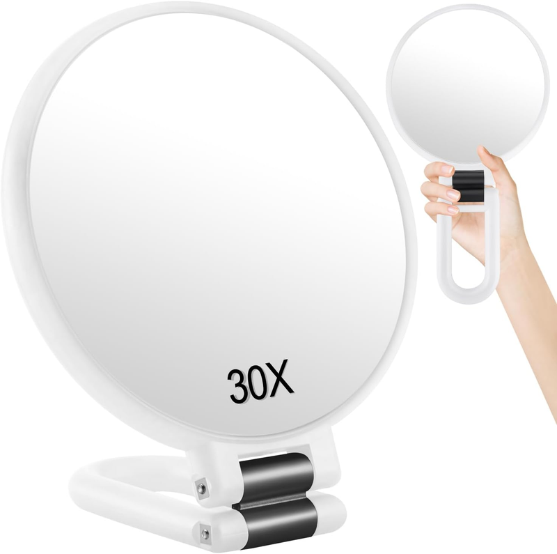 30X Magnifying Mirror, Travel Hand Mirrors with Handle, Double Sided Handheld Mi