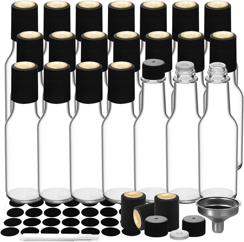 21 Pack 5 Oz Hot Sauce Bottles,  Empty Woozy Glass Bottles with Leak Proof Screw