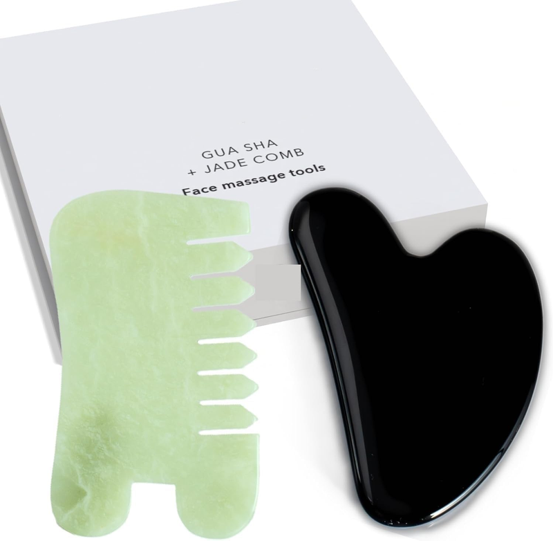 2 Pcs Set | Gua Sha Facial Tools + Jade Massage Comb | Gua Sha Massage + Jade Co