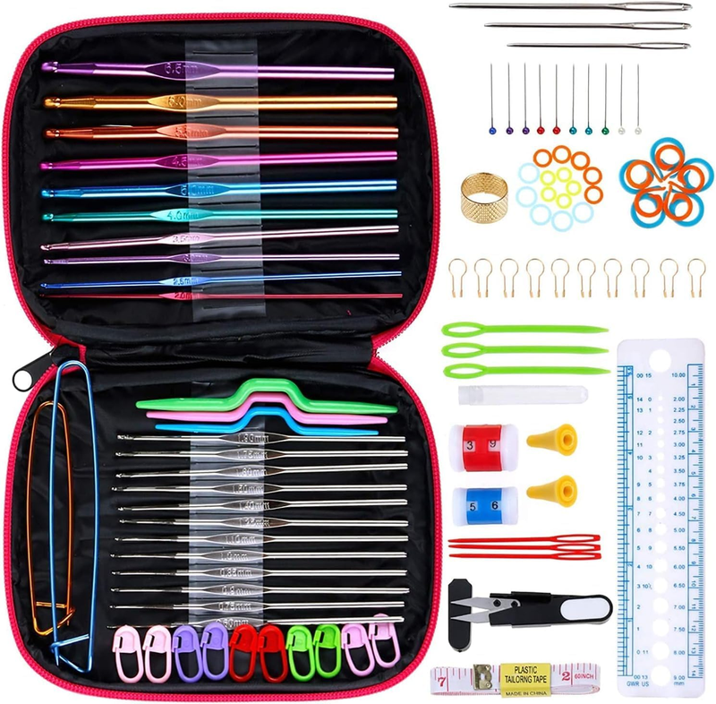 Crochet Hook Kit Aluminu&Stainless Steel 100 Pieces with Case Ergonomic Knitting