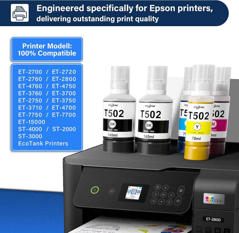 502 Ink Refill Bottles for Ecotank ET-4850 ET-2850 ET-3830 ET-3850 ET-2760 ET-27