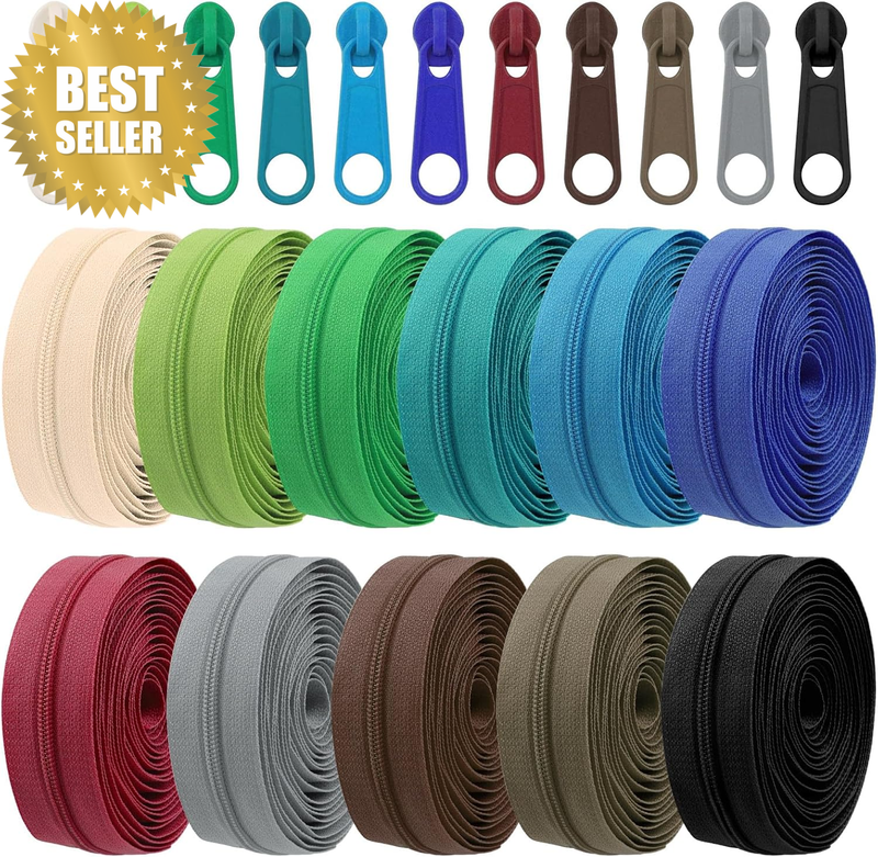 121Pcs(11 Sets) 33 Yards #3 Nylon Coil Zippers with Zipper Sliders Assortment Ki