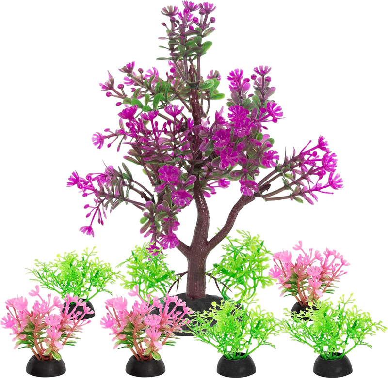Fish Tank Aquarium Decorations 7PCS Bonsai Tree & Grass Aquarium Decor Set Artif