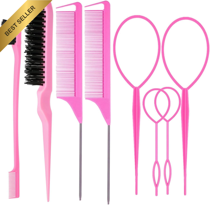 8Pcs Hair Brushes Set with 4Pcs Topsy Hair Tail Tools 1Pcs Bristle Teasing Hair