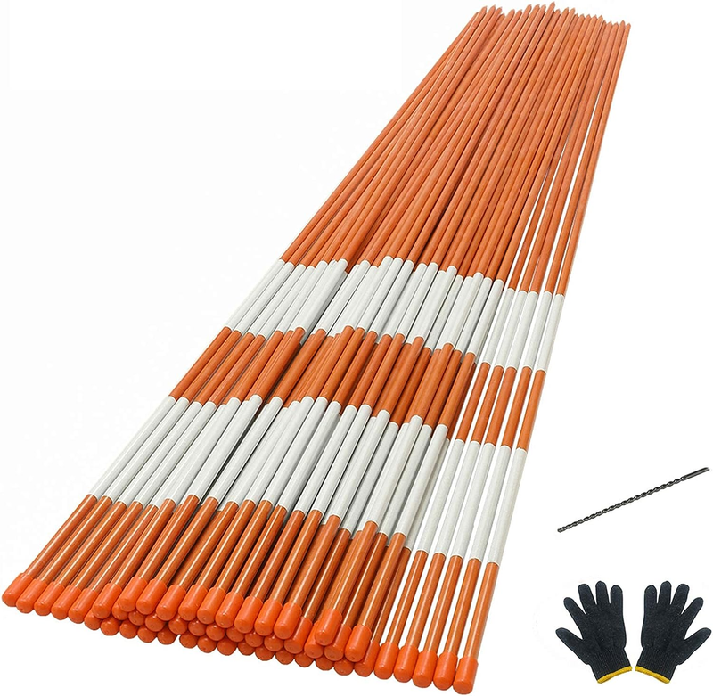 50PCS 48 Inch Driveway Marker Set 5/16 Inch Dia Fiberglass Reflective Snow Stake