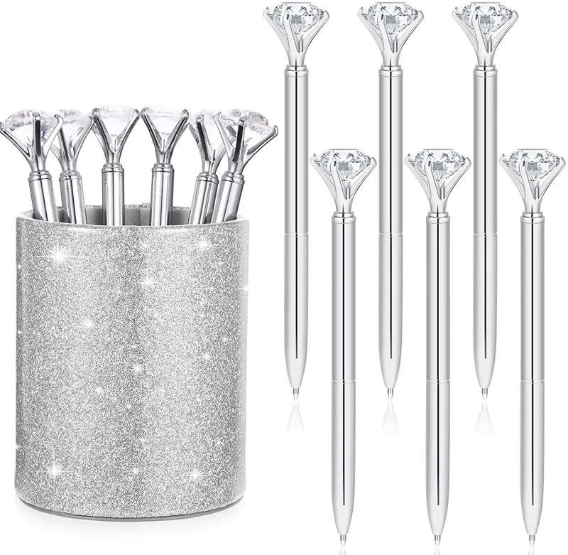 Pen Holder with 6 Pcs Bling Diamond Pens, Pencil Cups for Desk Glitter Organizer