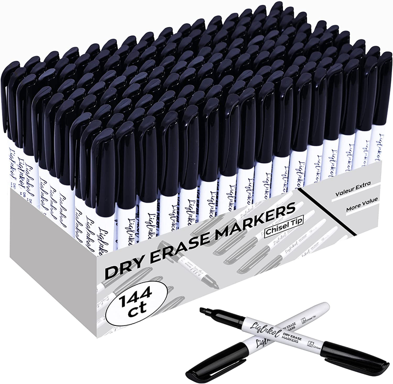 Bulk, 144 Pack Black Whiteboard Markers, Chisel Point Low Odor