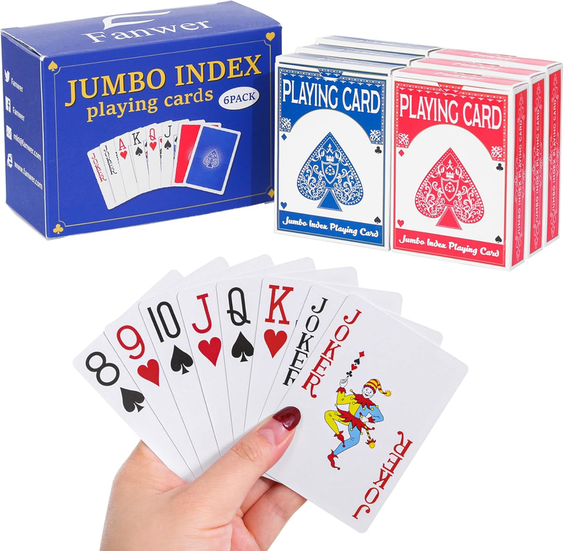 Large Print Playing Cards 6 Pack, Deck of Cards for Seniors, Vision Impa