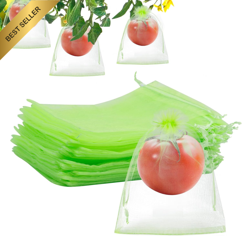 100Pcs Fruit Protection Bags, Drawstring Mesh Netting Covers Reusable Pest Barri