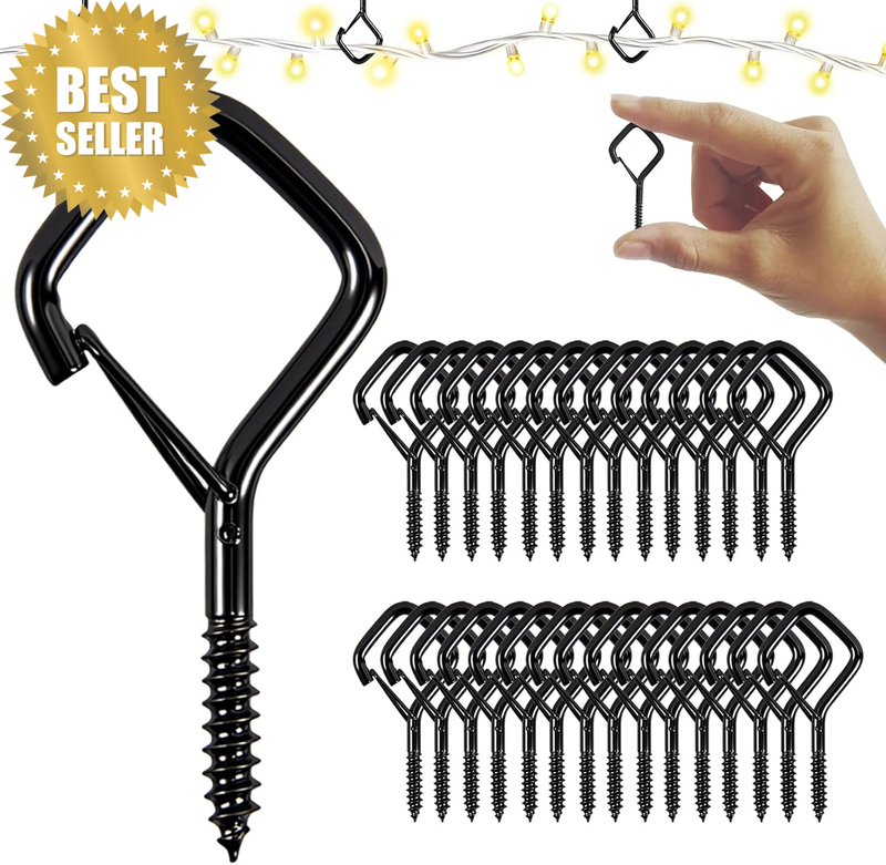 Screw Hooks 1.65 Inch, Small Metal Ceiling Hooks for Outdoor String Lights, Wind